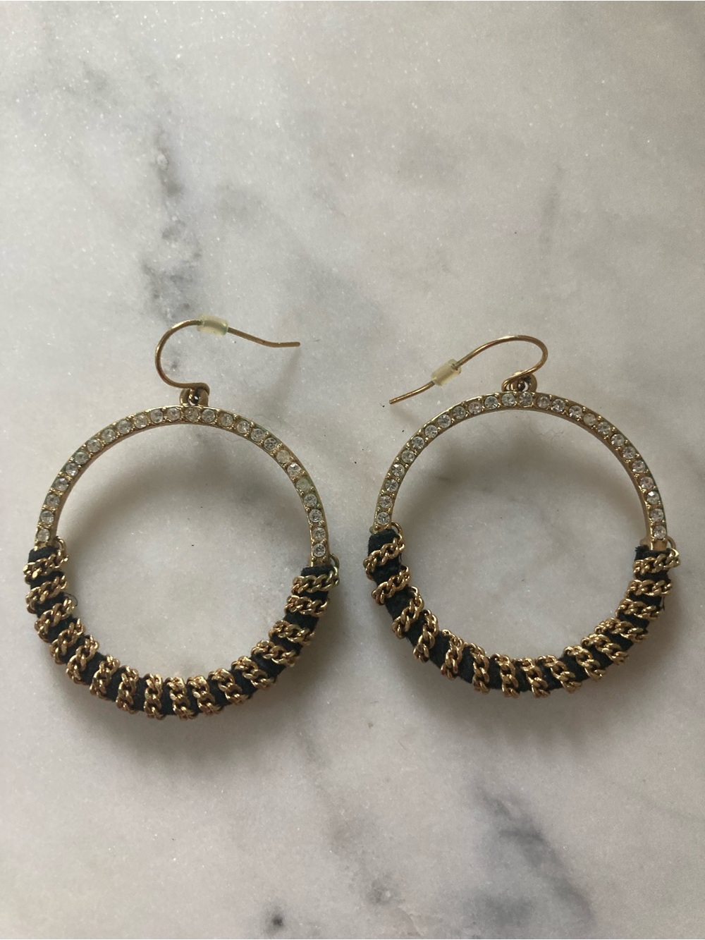 Gold and Black Crystal Hoop Earrings